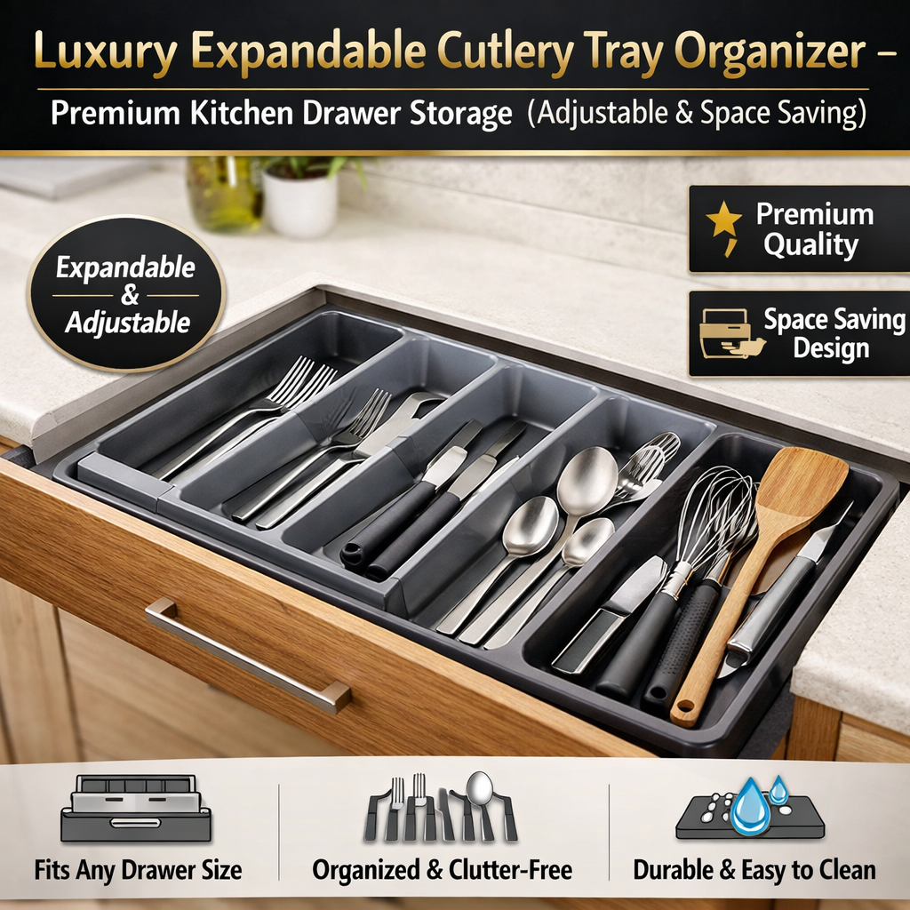 Expandable Cutlery Tray Organizer – Smart Kitchen Drawer Storage Solution (Premium Quality)