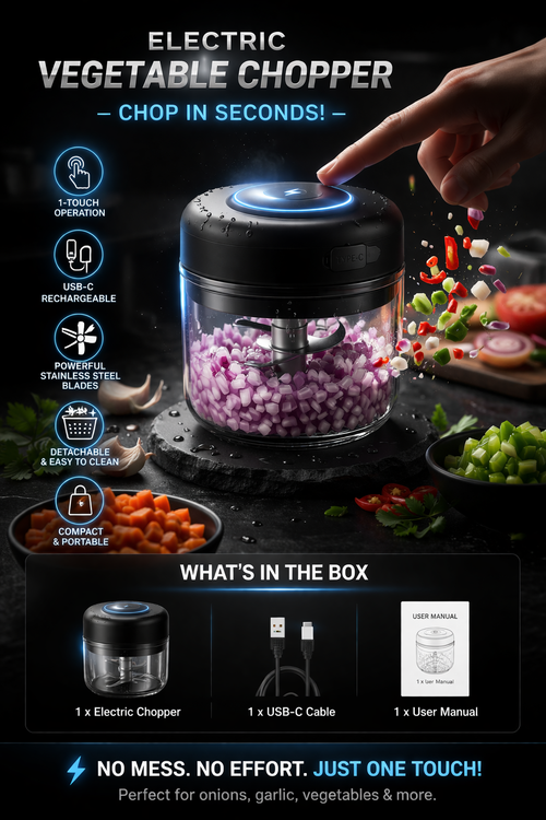 Electric Vegetable Chopper – 1-Touch USB Rechargeable Food Processor